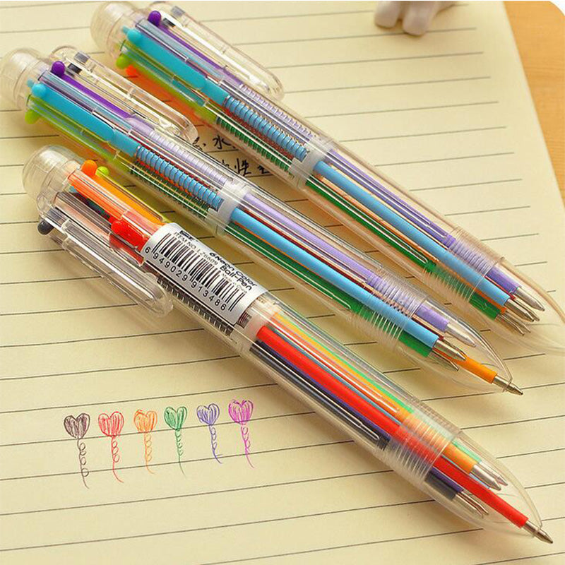 Lot de 6 stylos à bille avec encre effaçable, 1 mm, emballés x 6, couleurs  au choix, bleu, noir, rouge et multicolore.