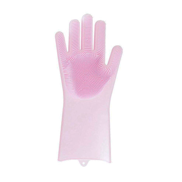 gant vaisselle avec brosse en silicone rose