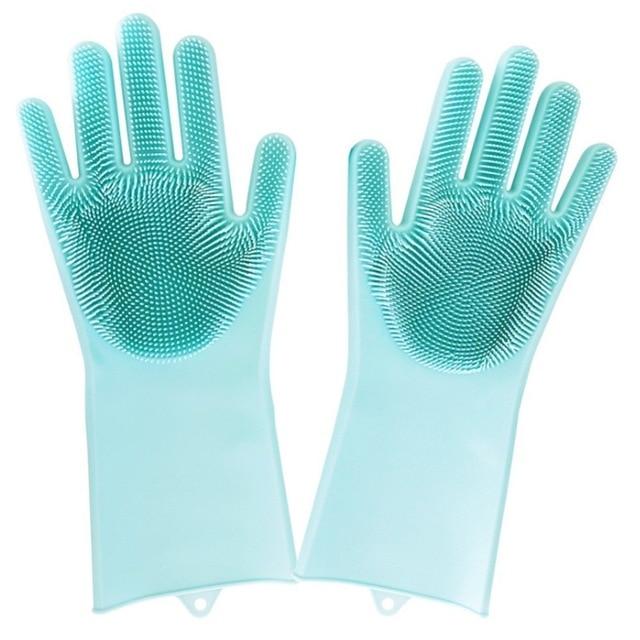 paire de gants de vaisselle avec brosse en silicone