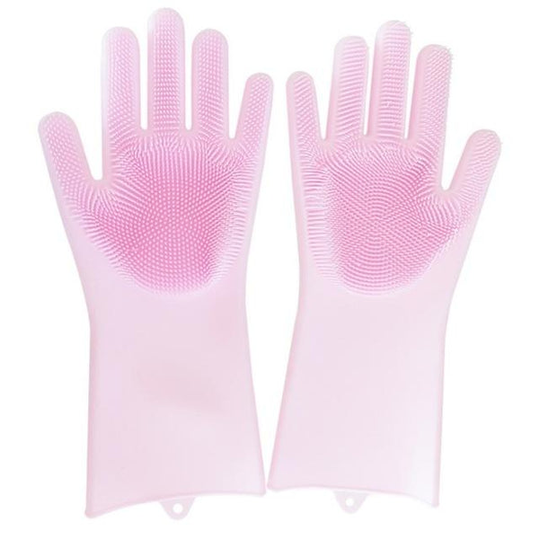 paire de gants de vaisselle avec brosse en silicone