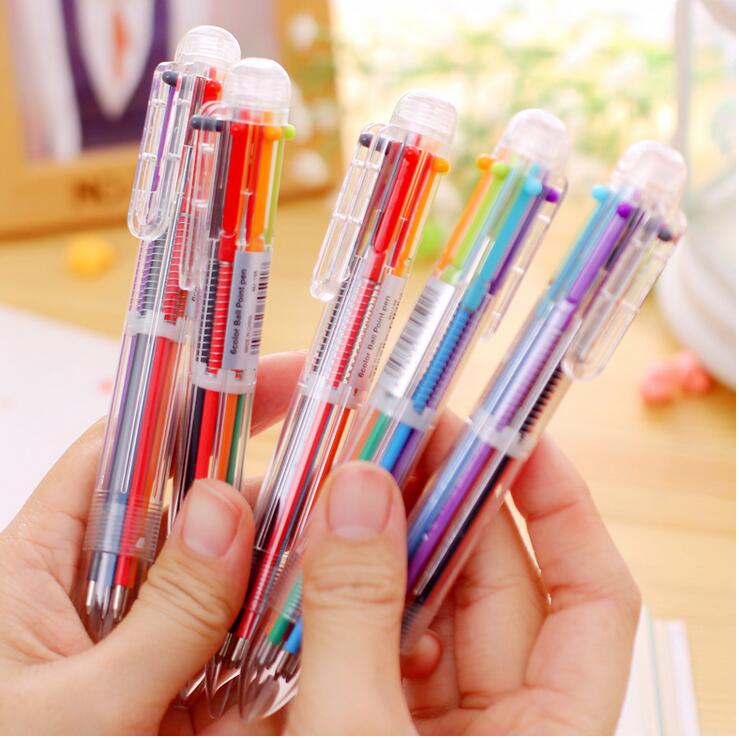 Lot de 6 stylos à bille multicolores 6 en 1 rétractables - 6 couleurs -  Pour bureau, fournitures scolaires, étudiants, enfants, infirmières, cadeau